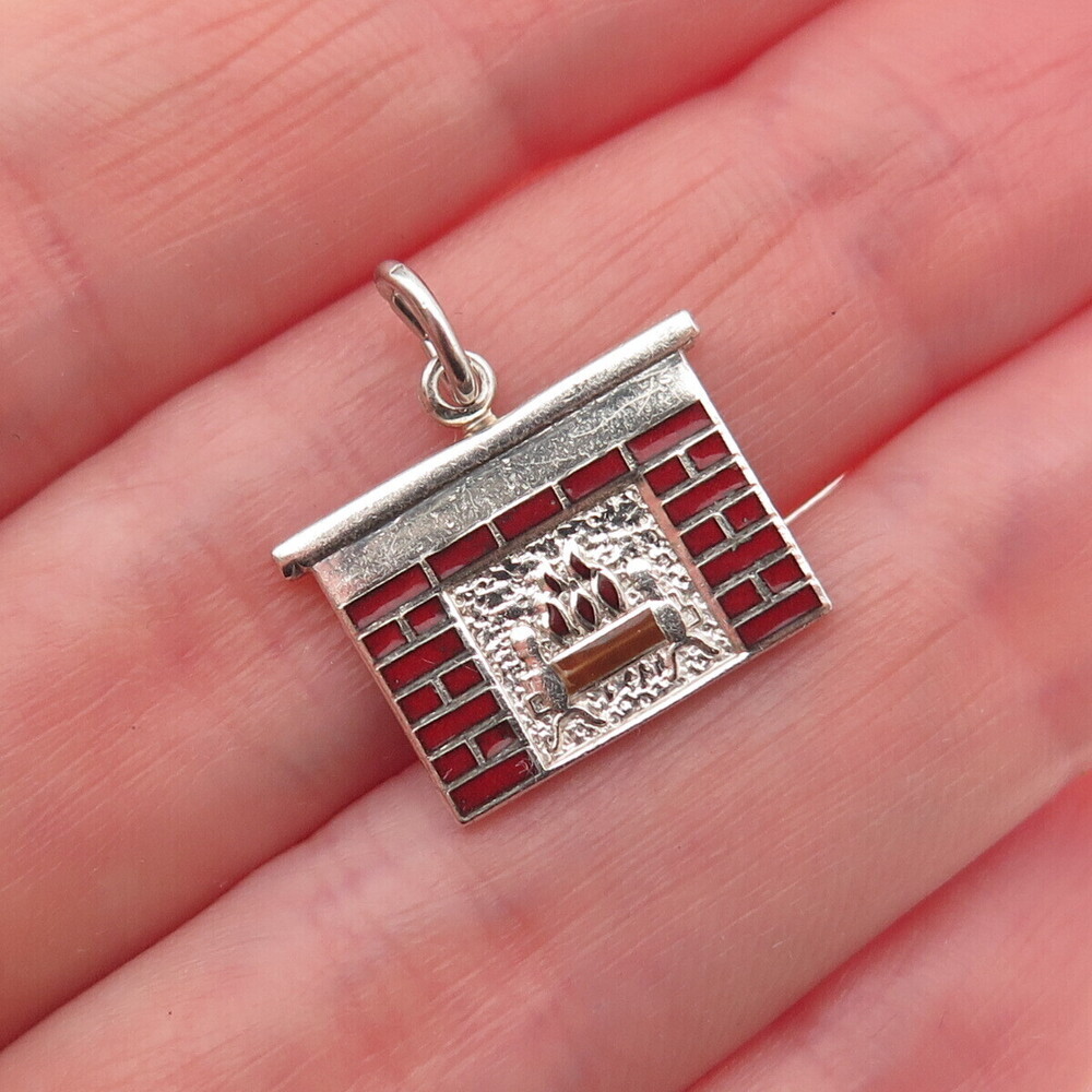 Danecraft Sterling Silver Antique Art Deco Enamel Fireplace Mini Charm Pendant